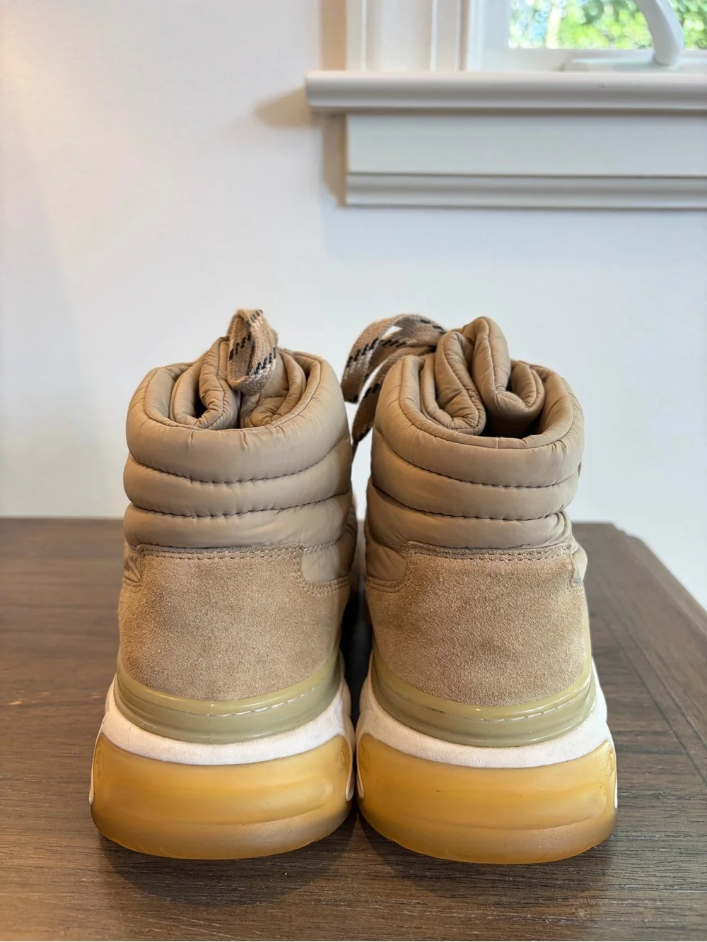 CHANEL Taupe Quilted High-Top Sneakers